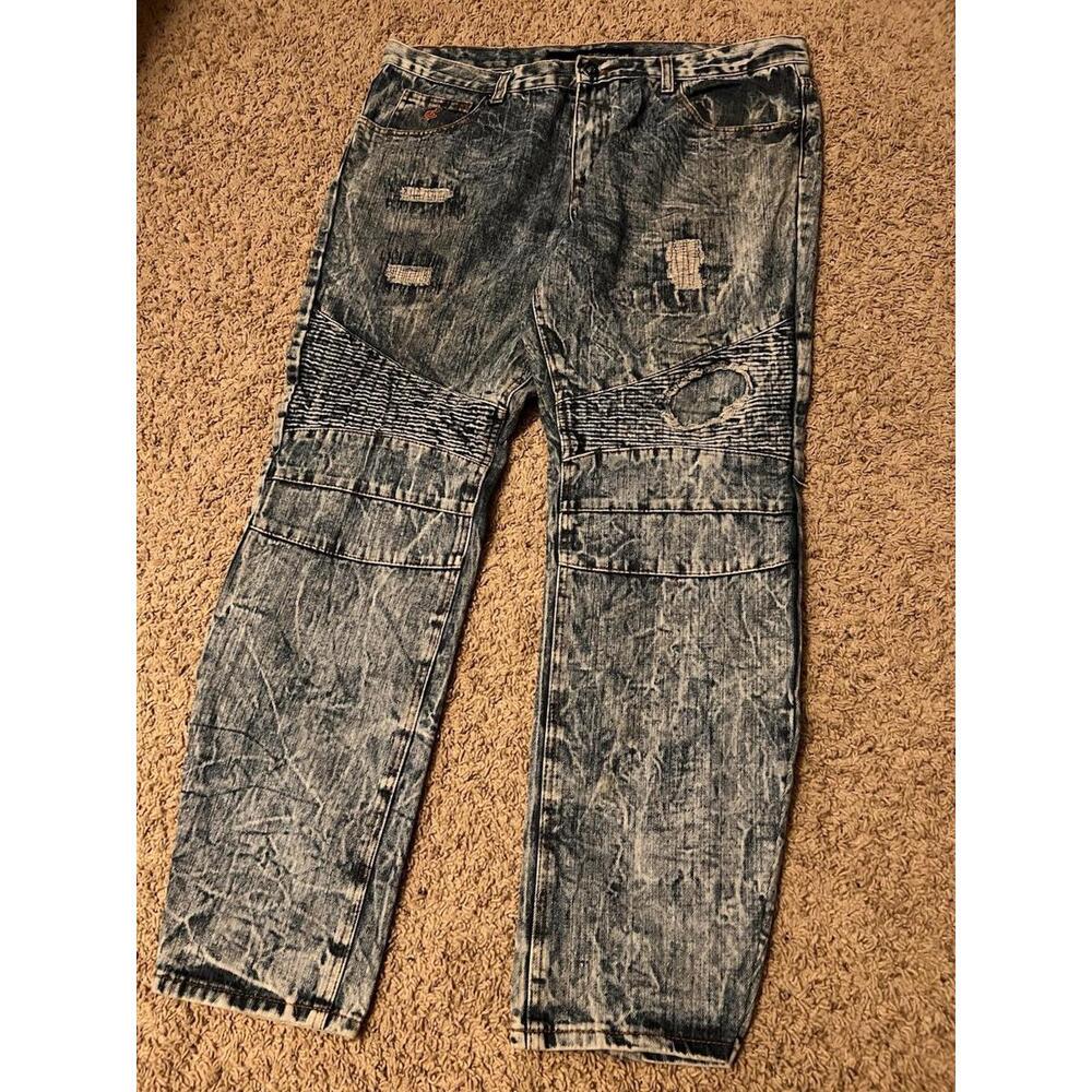 Rocawear Distressed Acid Wash Faded Blue Relaxed Taper Jeans Men’s Size W38x32
